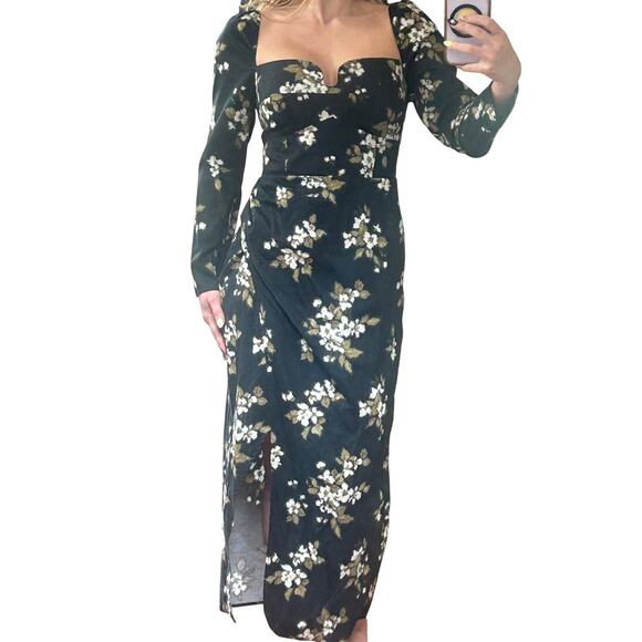 Reformation Dresses & Skirts - Reformation Ledell Midi Dress Judith Black Floral Organic Cotton Slit Size 2